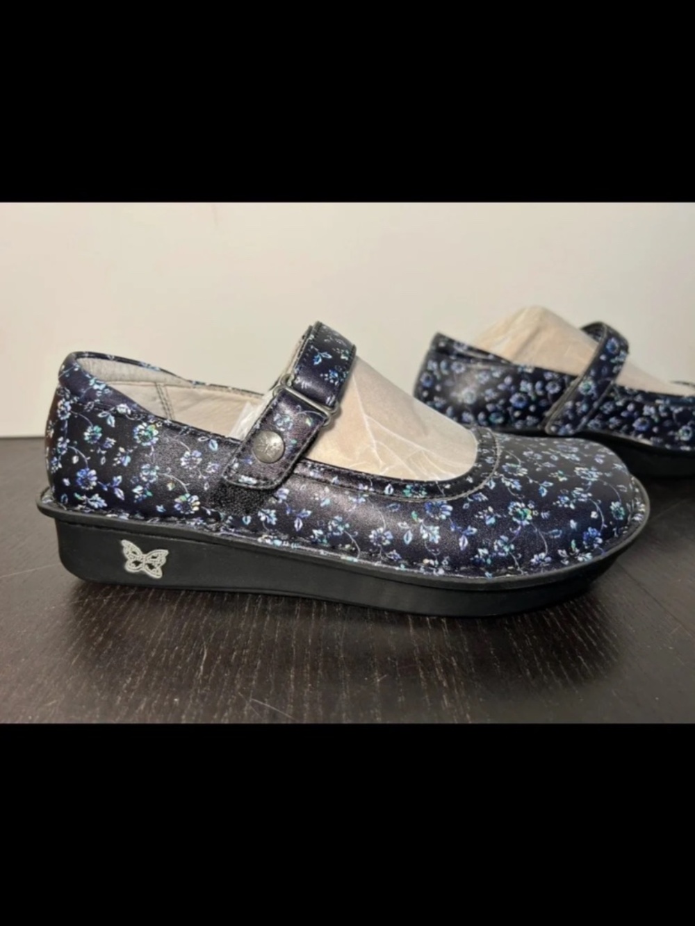 Alegria Belle Work Pretty Floral Mary Jane Shoes Black/Blue Woman EU 37/US 7-7.5